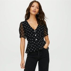 Wilfred Button-Front Blouse Short-sleeve polka-dot blouse - Size Small